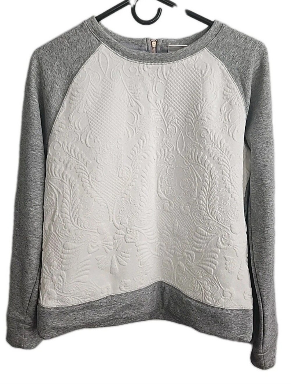 NEW A New Day Sweatshirt Embossed Floral Jaquard Back Zipper White/Grey S